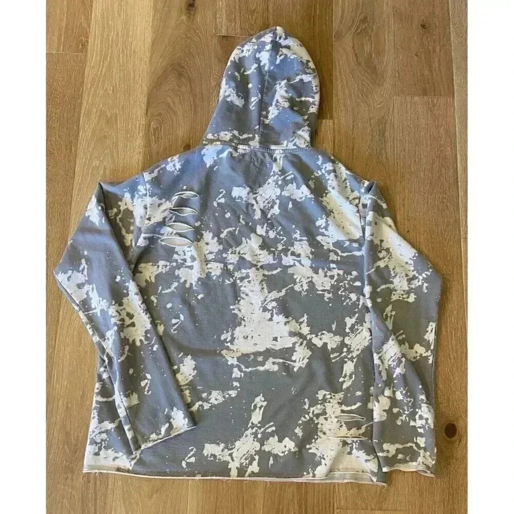 FWRD Denim & Co Mens Men's Gray Splatter Distressed‎ Hoodie Size XL Sweatshirt